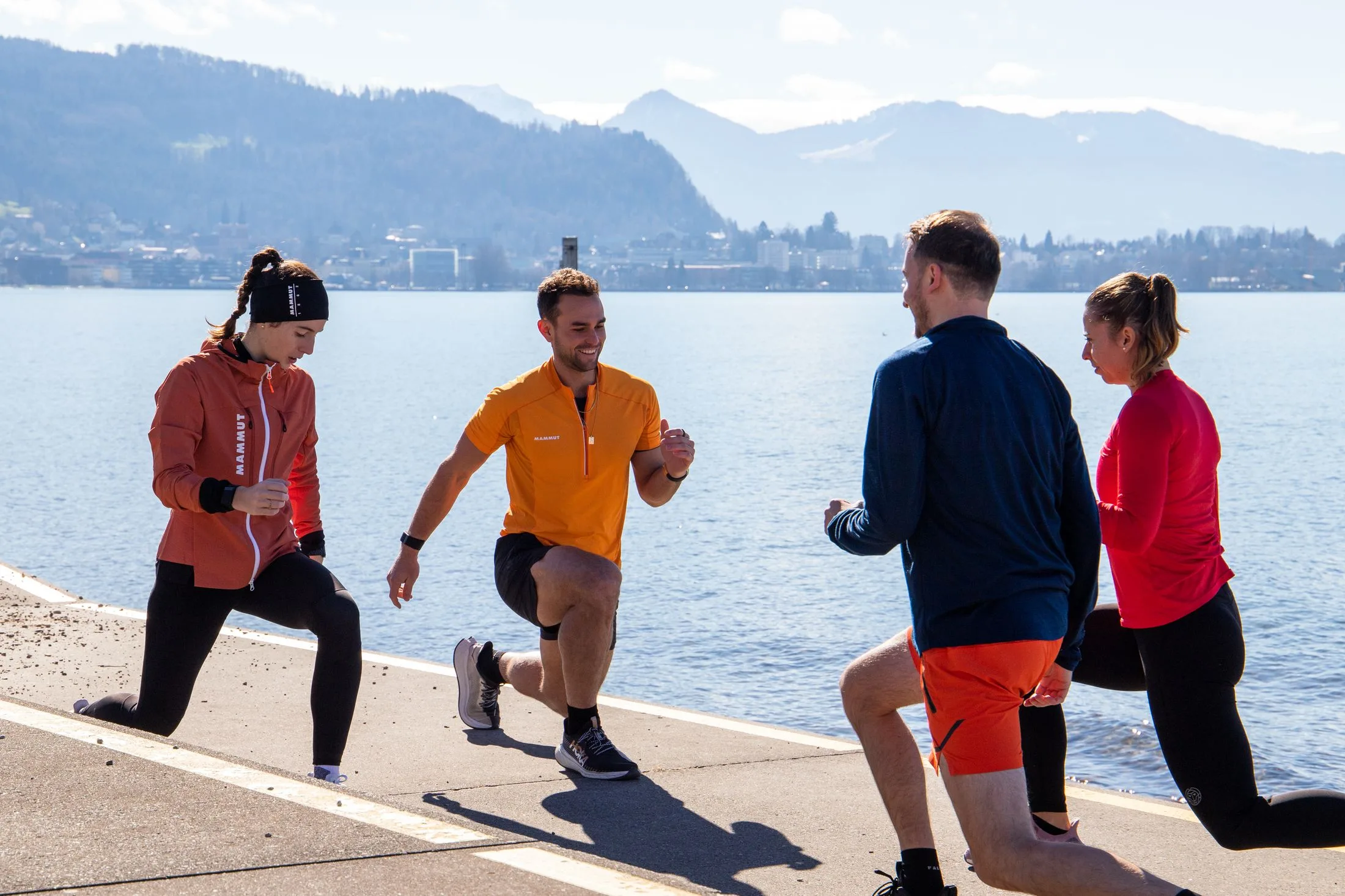 A training group by the lake